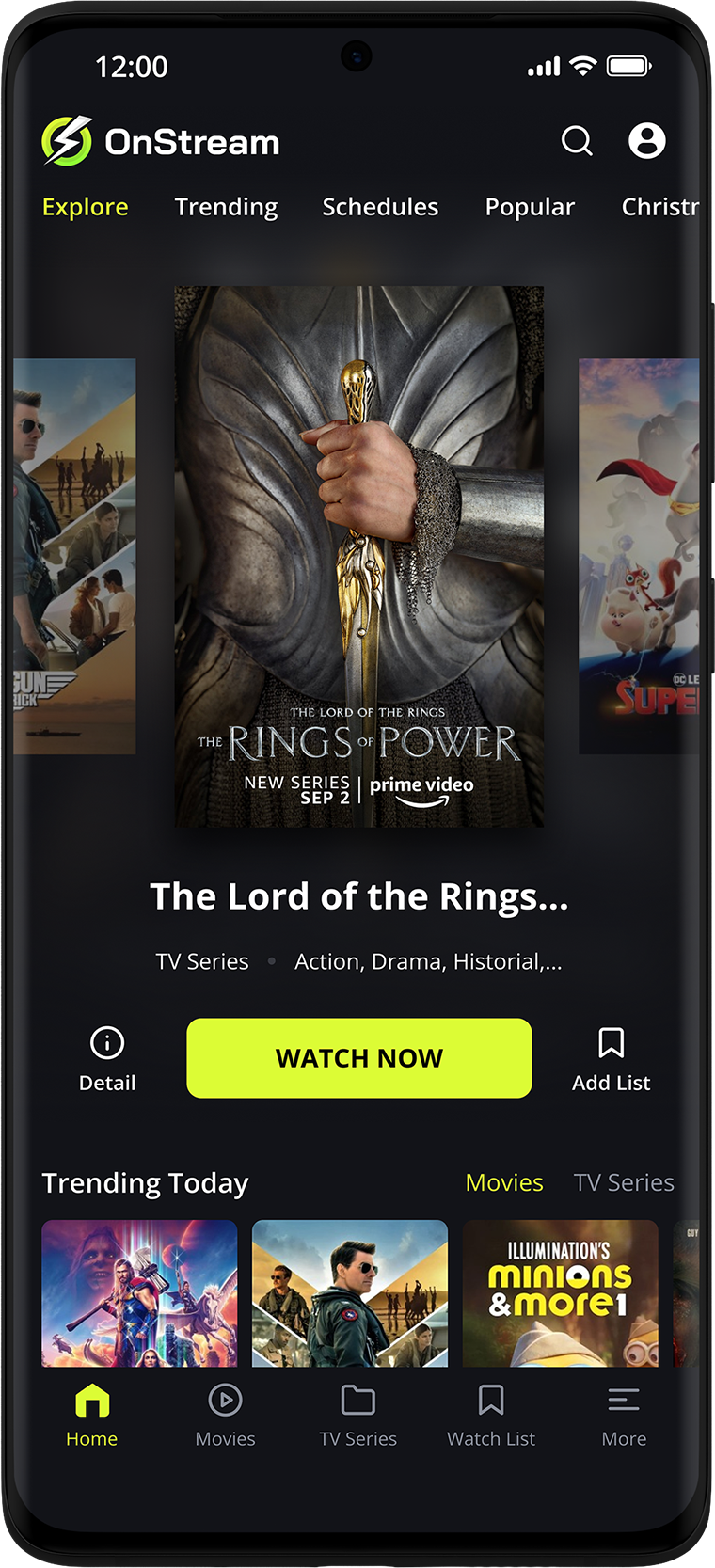 OnStream phone screen